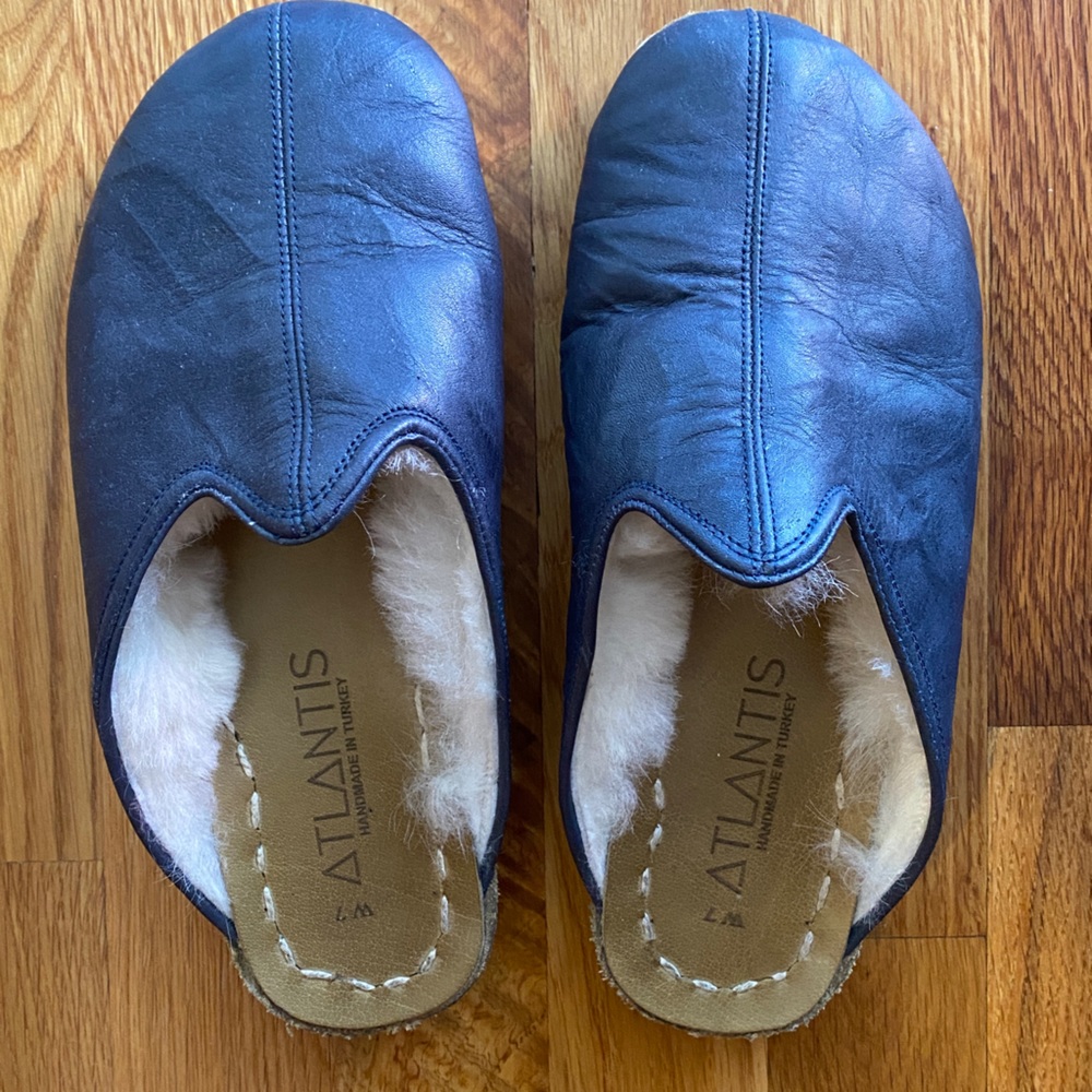 Atlantis Leather + Shearling Slippers, size W7